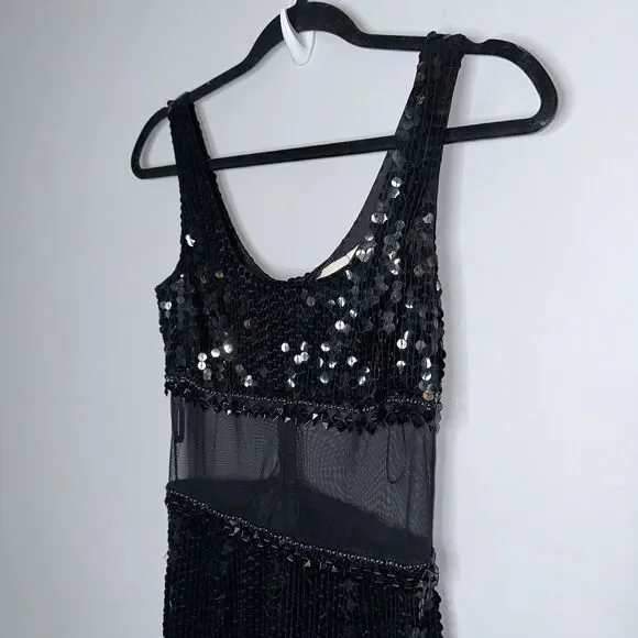 Cache Women’s Full Sequin Maxi Dress Thigh Slit Black Prom Vintage Y2K Size 2 - Picture 4 of 6